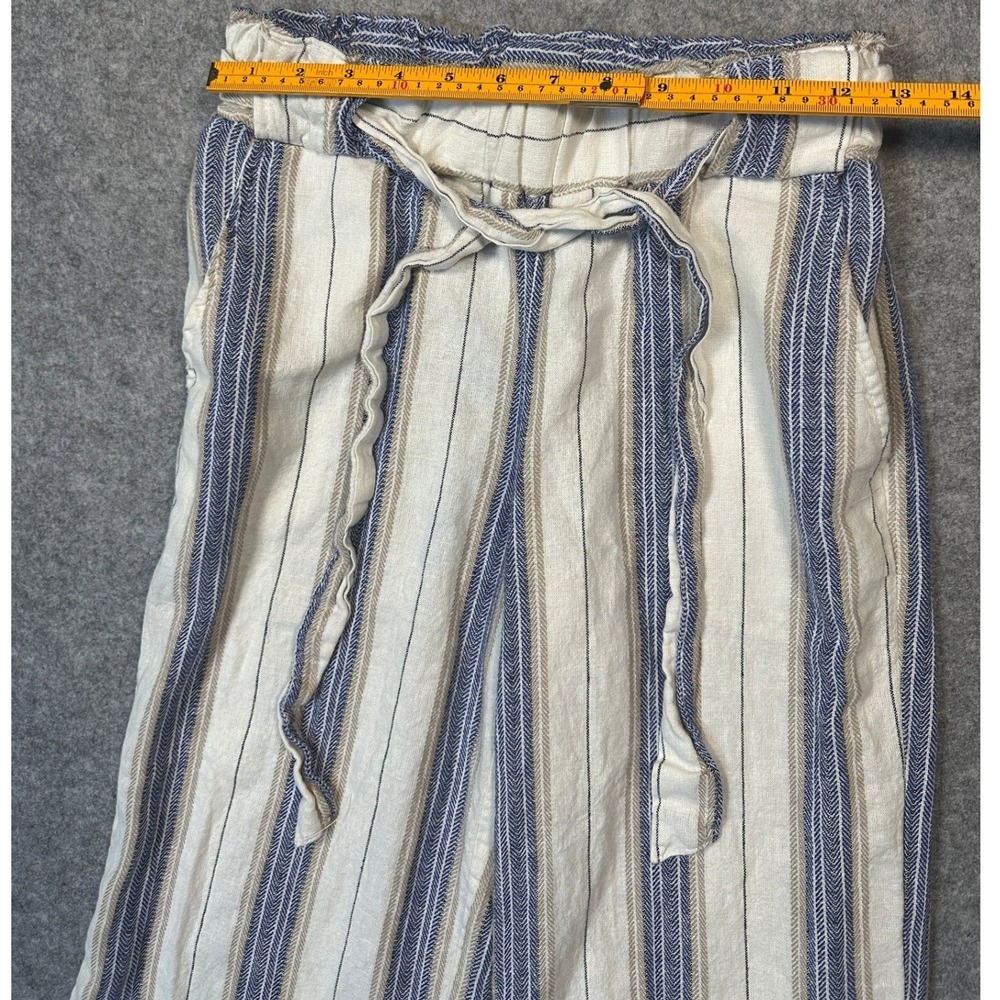 Indigo Rein Womens Small Linen Stripe Tie Waist Wide Leg Pants Blue Tan White - Picture 4 of 7